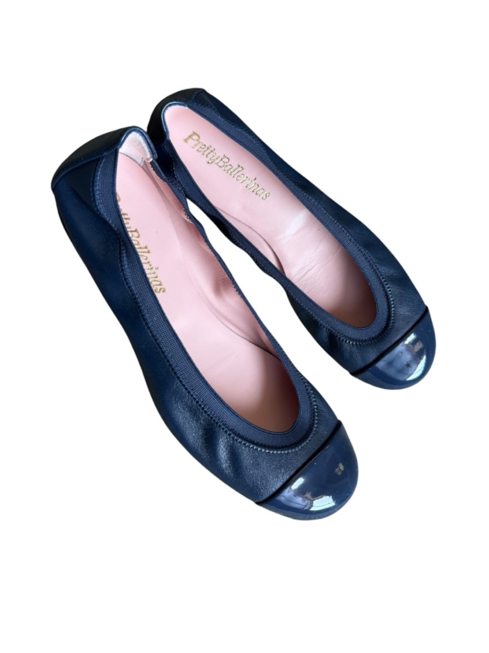 Pretty Ballerinas Shirley navy leather cap toe flats size 37.5